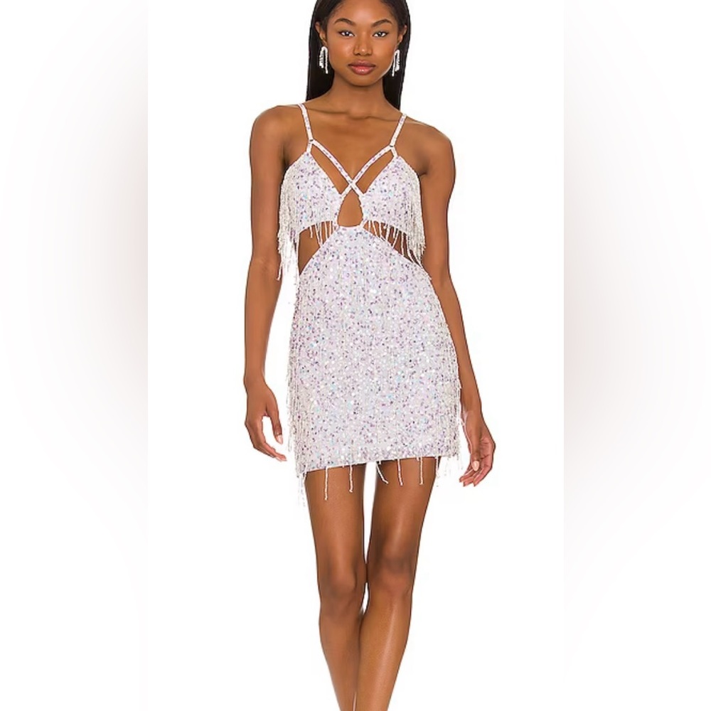 NBD Shreya Mini Dress White Silver Sequin